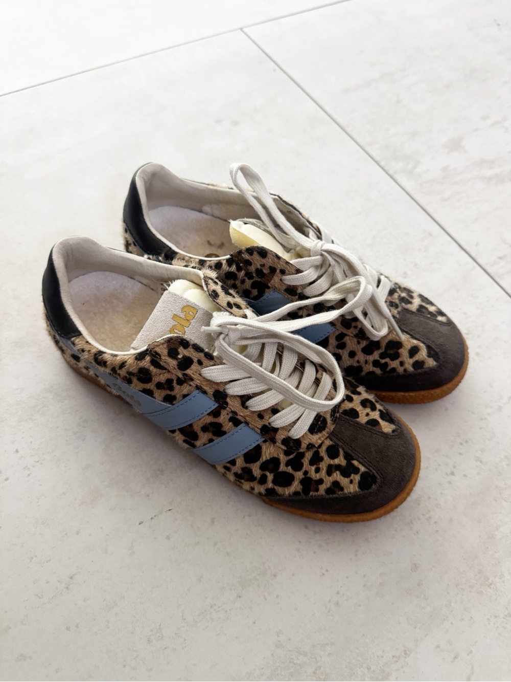 Gola Leopard Print Sneakers with Blue Stripes